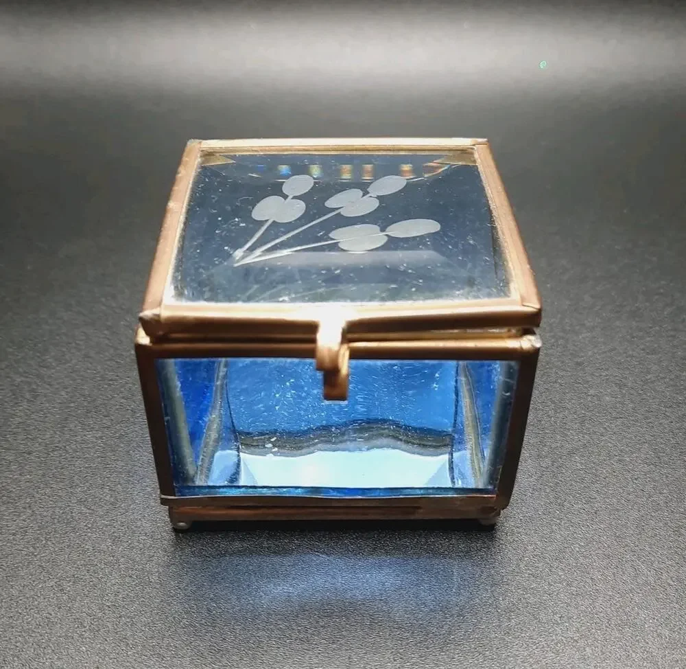 VTG Via Vermont Cobalt Blue Stained Glass Trinket Box